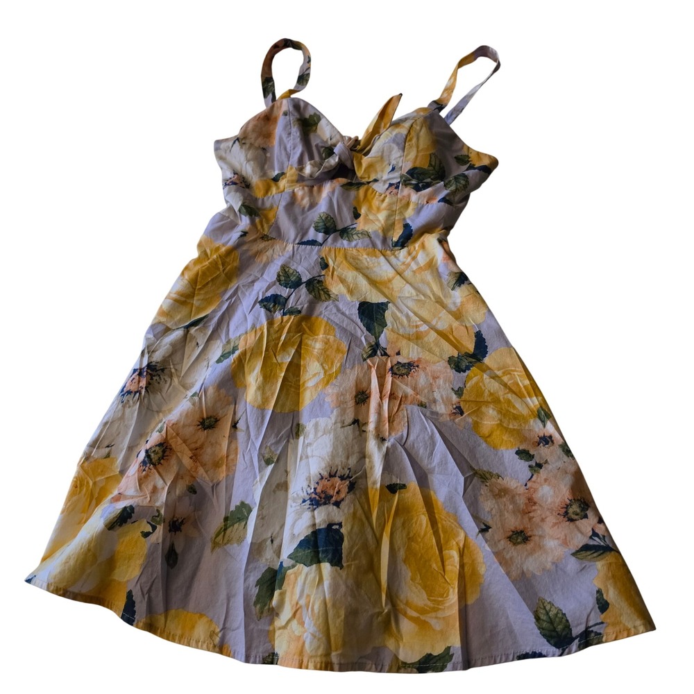 Speechless Girls Floral Fit and Flare Dress Yellow Rose Tie Front Size 5